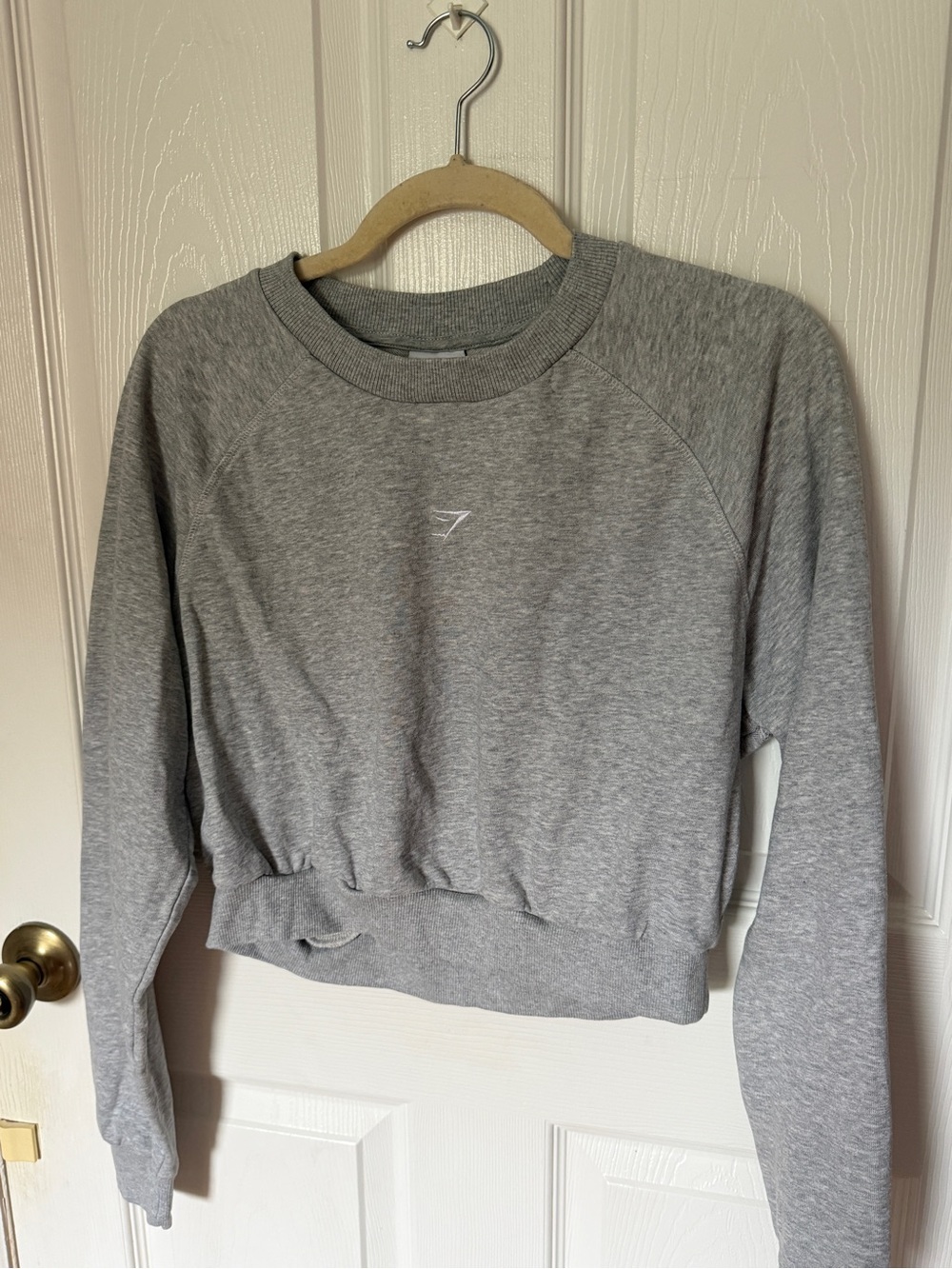 Gymshark Women's Grey Cropped Crewneck Sweatshirt Embroidered / Size L